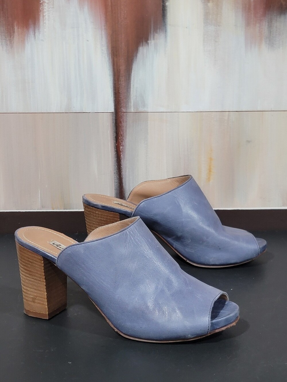 Julie Dee Women's 38 Casual Italian Leather Block Heel Peep Toe Shoes